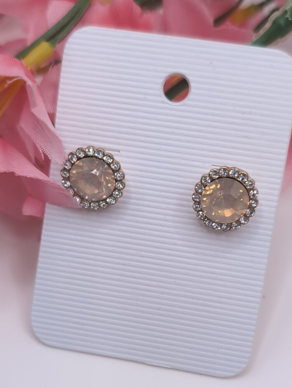 BAR III Sparkly Blush Peach Stud Earrings NWT $24